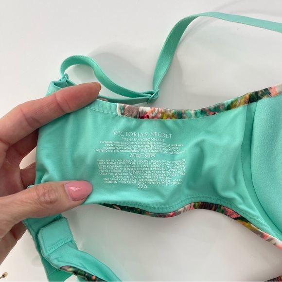 Victoria’s Secret Abstract Tropical Sea Green Push Up Underwire Bra 32A - Picture 6 of 6